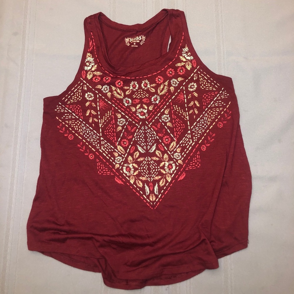 Maroon Tank with Aztec Design